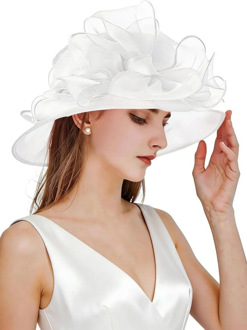 Elegant Organza Wide Brim Fascinator Hat for Weddings, Tea Parties & Derby